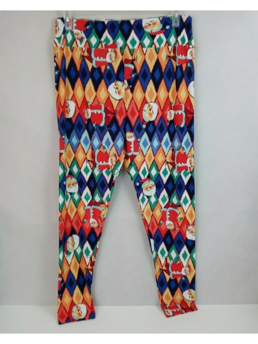 New LuLaRoe Tall & Curvy 2 Leggings With Colorful Diamonds & Santa Claus Design